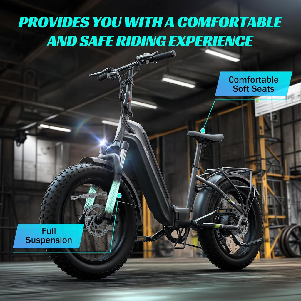 20" Folding Electric Bike for Adults – 1500W Peak Motor, 48V 15Ah Removable Battery, Up to 60-Mile Range, 28MPH, Fat Tire All-Terrain E-Bike