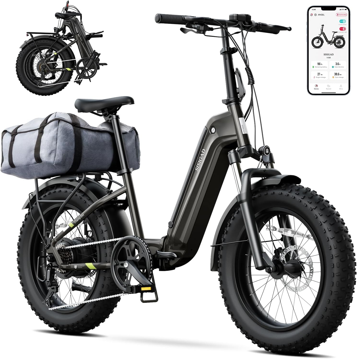 20" Folding Electric Bike for Adults – 1500W Peak Motor, 48V 15Ah Removable Battery, Up to 60-Mile Range, 28MPH, Fat Tire All-Terrain E-Bike