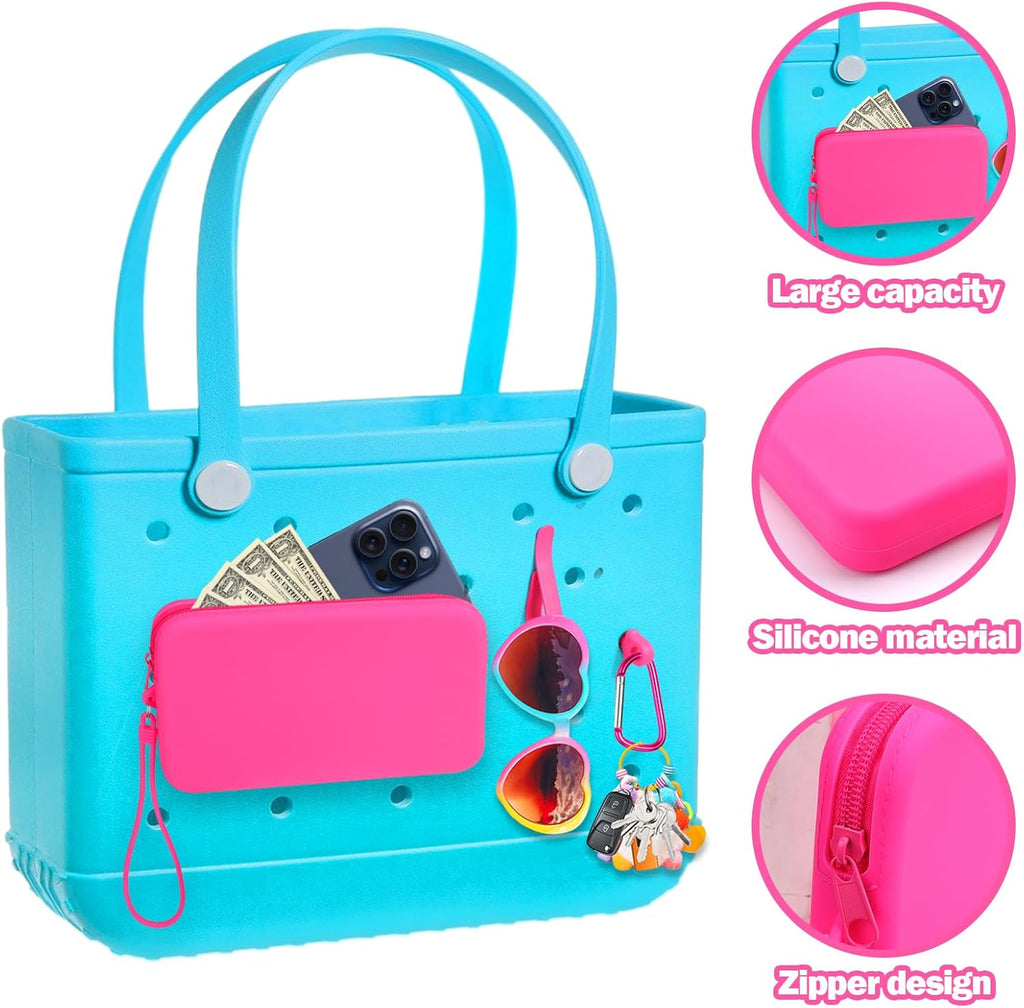 Silicone Wallet for Bogg Bag Phone Holder, Accessories Set for Bogg Bag Contain 2PCS Key Holder and a Large Capacity Silicone Zipper Bag for Beach Bags