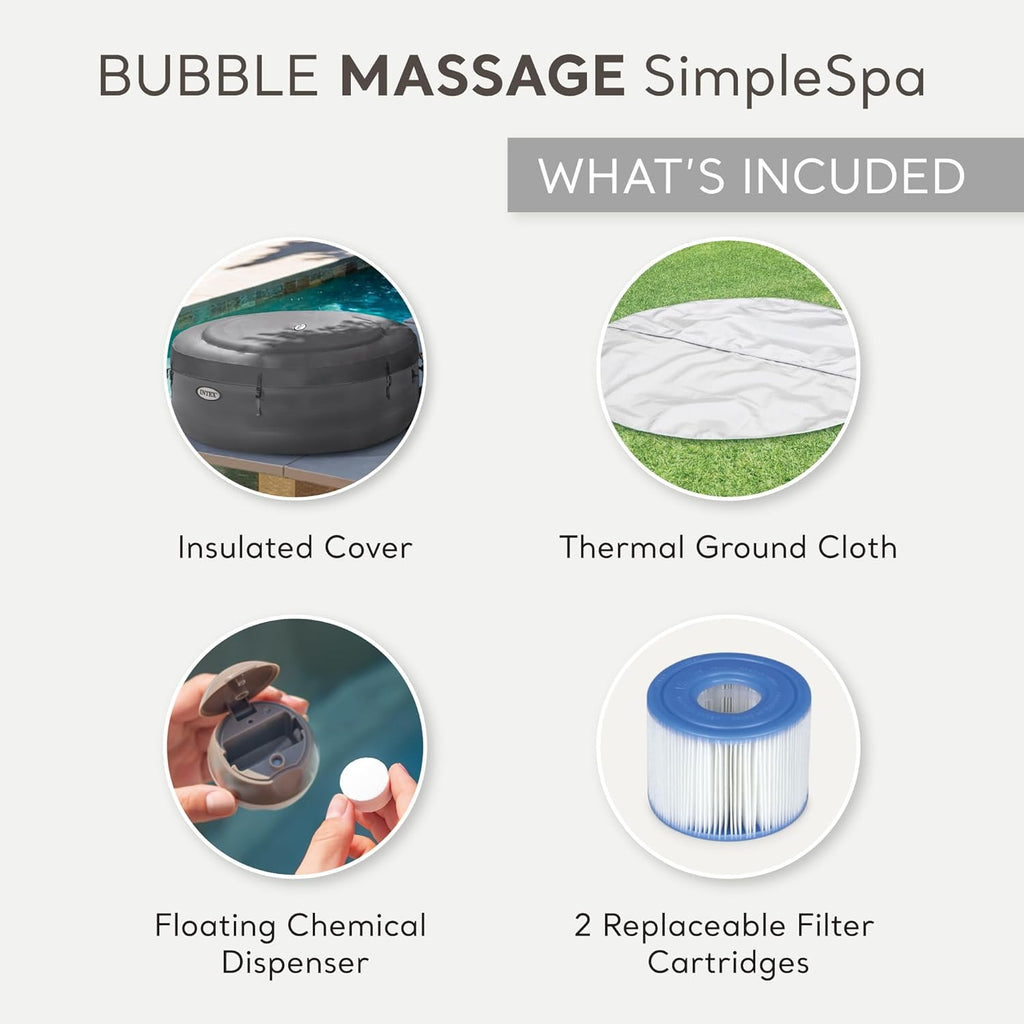 INTEX SimpleSpa 4-Person Inflatable Hot Tub – 77"x26", Bubble Massage Spa, Insulated Cover, Quick-Fill Inflation, Soothing Jets