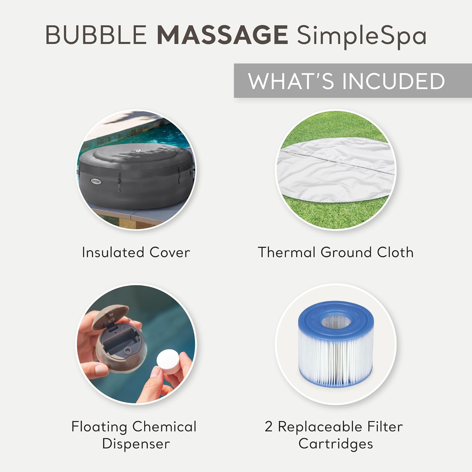 INTEX SimpleSpa 4-Person Inflatable Hot Tub – 77"x26", Bubble Massage Spa, Insulated Cover, Quick-Fill Inflation, Soothing Jets