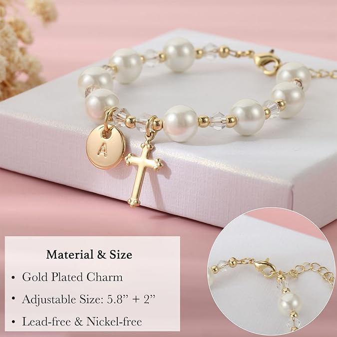 Rosary Pearl Cross Bracelet for Christian Catholic Goddaughter