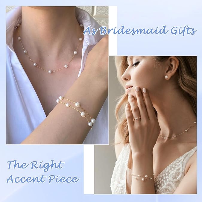Gold Pearl Bracelet for Women Stainless Steel Layered Beaded Bracelet Adjustable Pearl Jewelry Gift