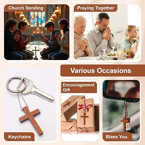 70 Pack Small Wooden Pocket Cross Charms Keychain – Natural Mini Wooden Cross Pendants for Church Prayer, Easter Gifts, Christian Crafts & DIY Decoration