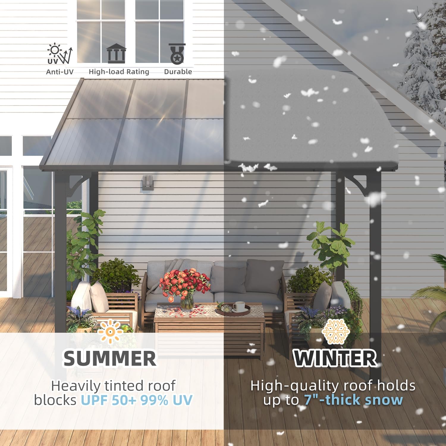 10’ x 10’ Gazebo, Wall Mounted Gazebos Pergola on Clearance, Outdoor Patio Lean to Gazebo Awnings for Deck, Porch, Backyard