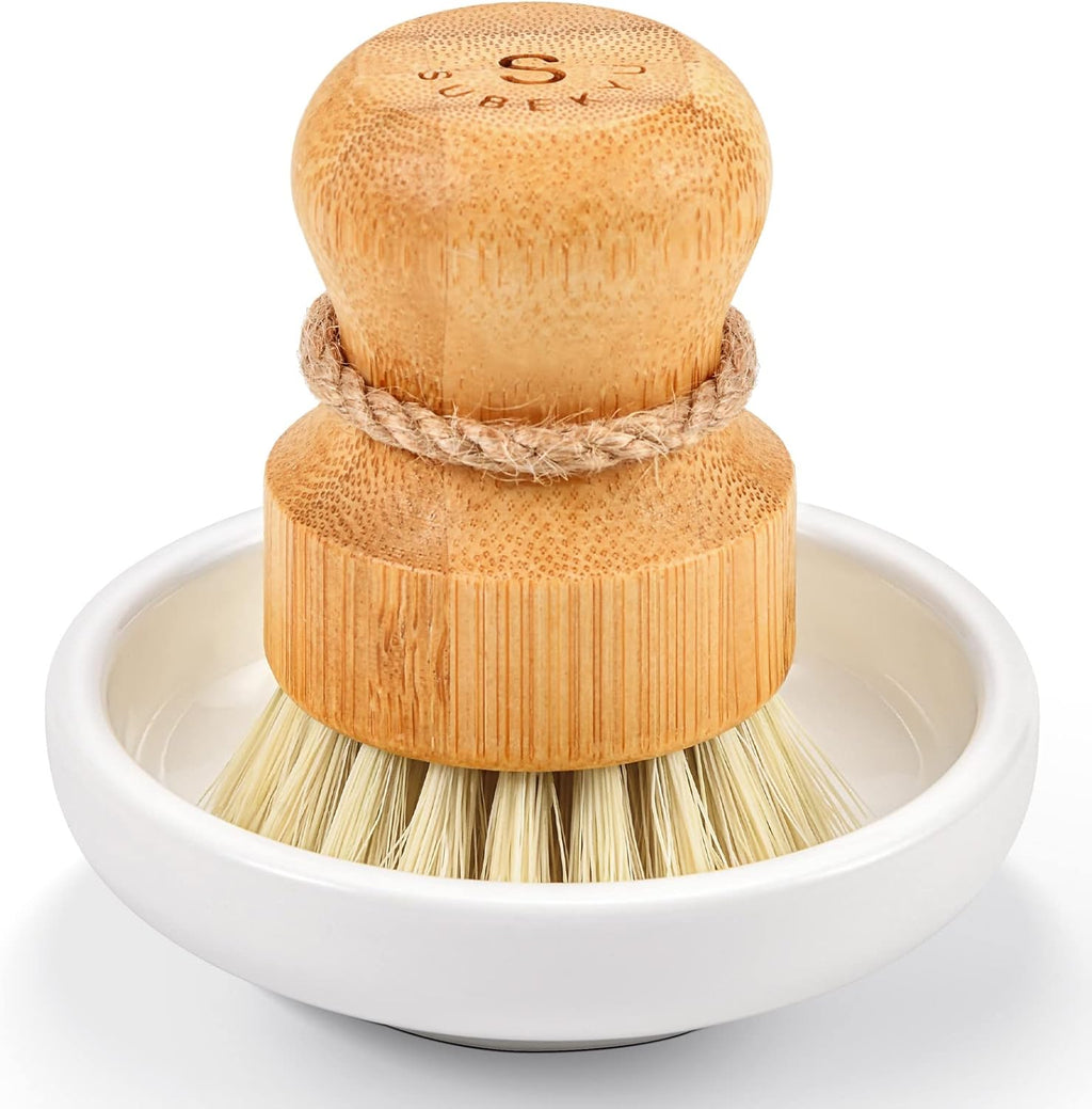Bamboo Dish Scrub Brush – Natural Wooden Kitchen Cleaning Brush with Sisal Bristles for Dishes, Pots, Pans & Vegetables