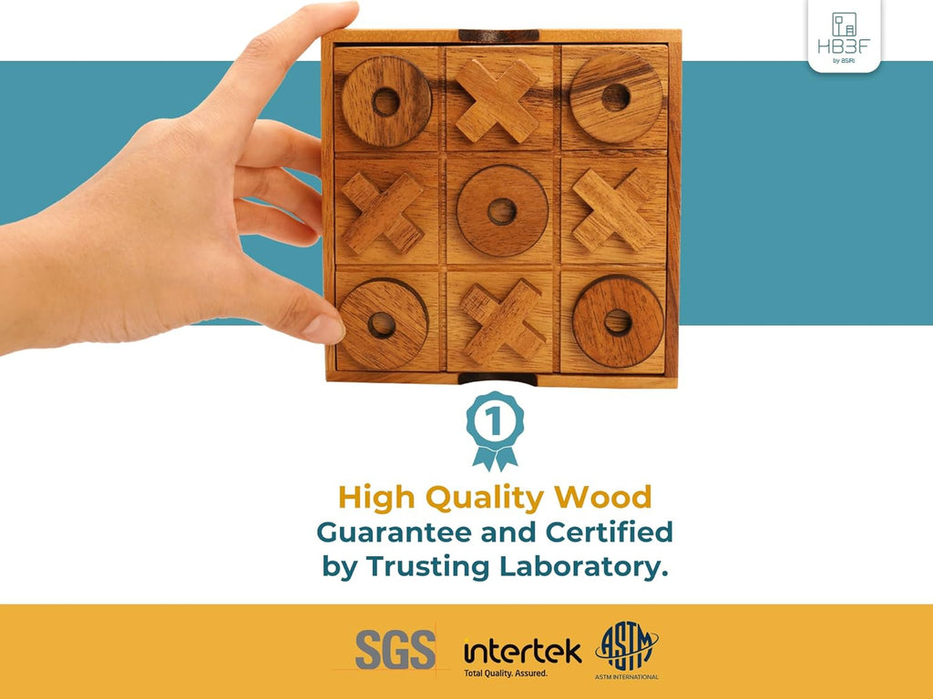 5.5 Inch Wooden Tic Tac Toe Game – Coffee Tabletop XO Block Board for Family Game Night, Desk Decor & Gift