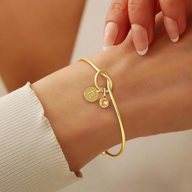 Initial Birthstone Knot Bangle