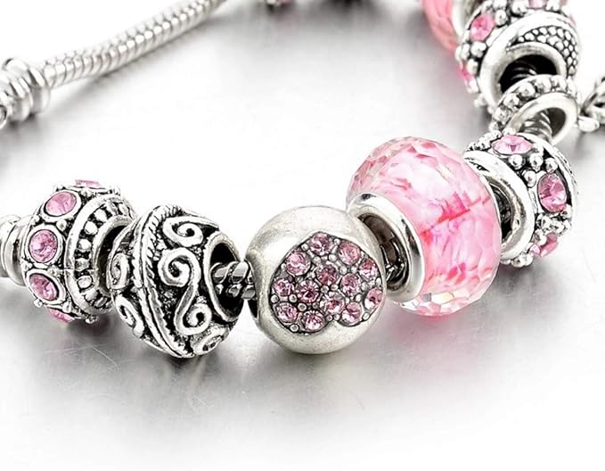 Capital Charms Pink Hearts Silver Plated Charm Bracelet Set
