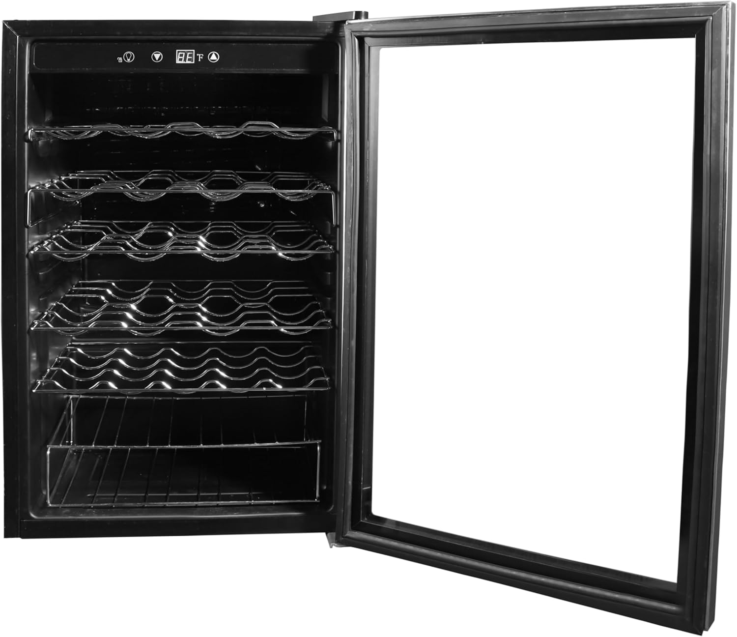 43 Bottle Wine Cooler Refrigerator – Digital Temperature Control, Curved Wire Shelves, Mirror Finish Door