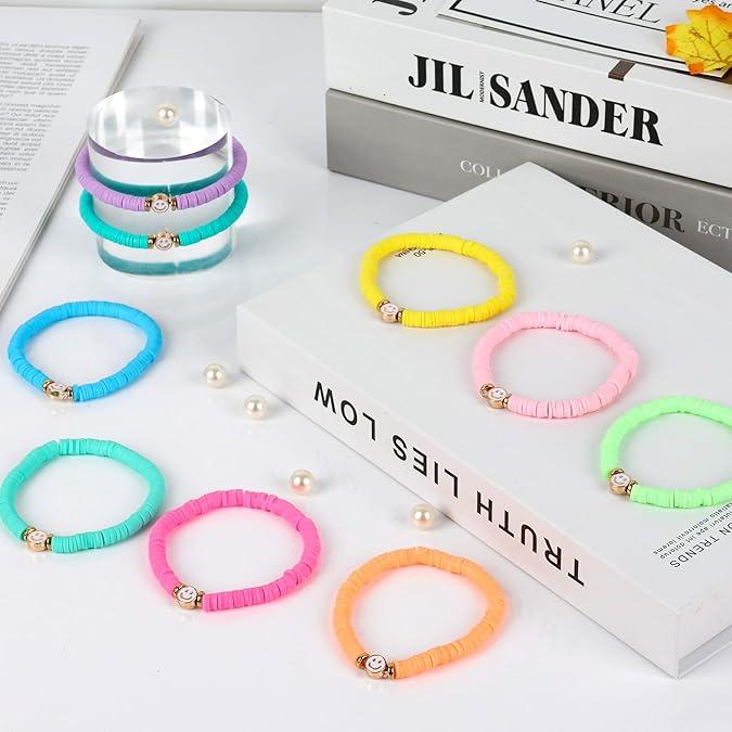 Colorful Clay Bead Bracelets Set for Girls and Women Stackable Elastic Stretch Friendship Bracelets