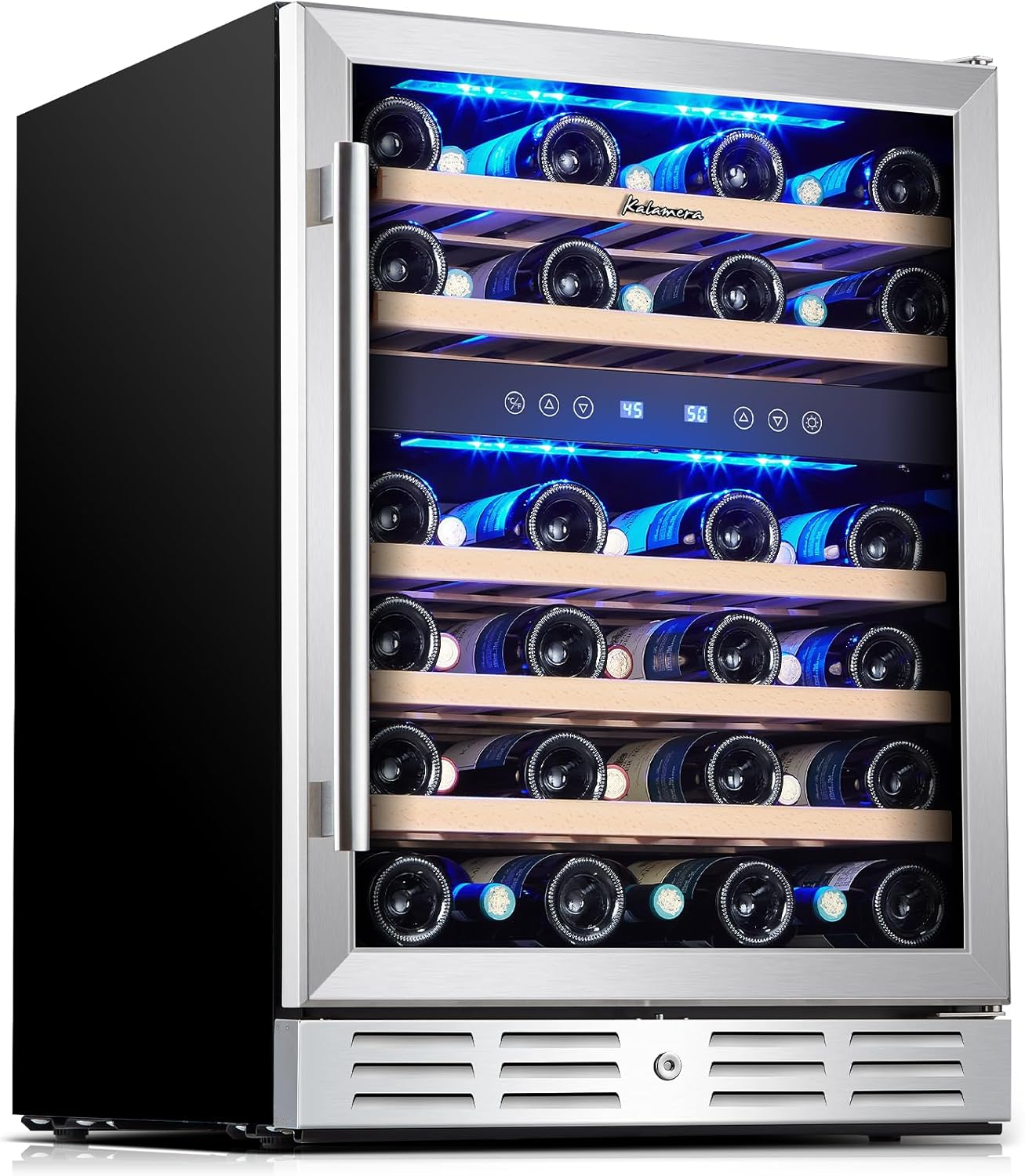 24-Inch Dual Zone Wine Cooler – 37 Bottle Built-In or Freestanding Refrigerator with Stainless Steel Reversible Glass Door