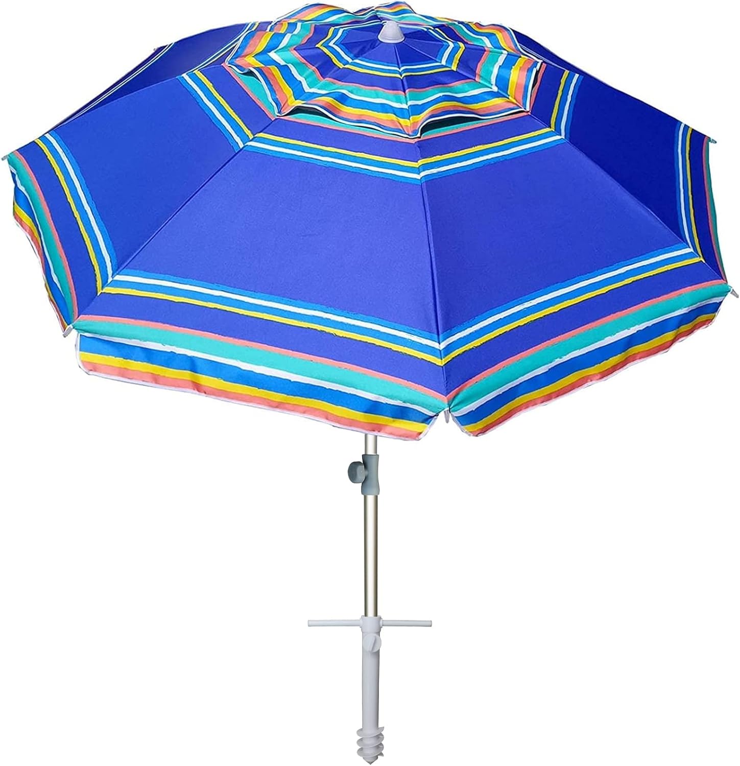 AMMSUN 7 ft Heavy-Duty Beach Umbrella – High Wind, Vent & Tilt, UV 50+ Sun Protection, Sand Anchor, Carry Bag, Outdoor Patio, Garden, Pool, Blue