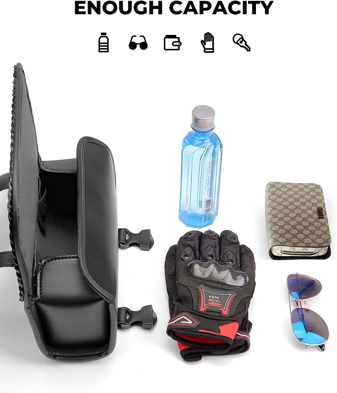 Universal PU Leather Motorcycle Fork Tool Bag – Roll Bag for Front Fork, Handlebar & Sissy Bar Storage