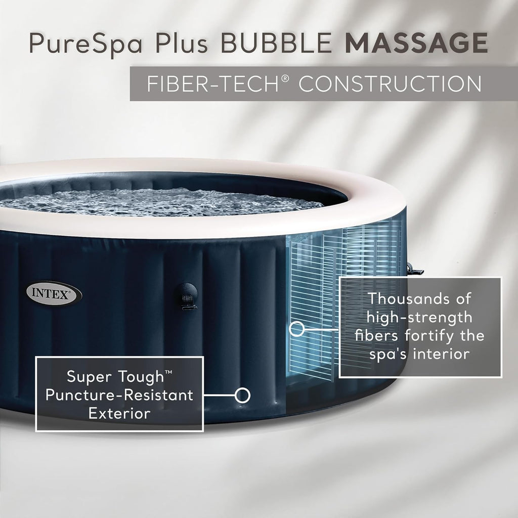INTEX PureSpa Plus Bubble Massage 6-Person Inflatable Spa – 85"x28", Energy-Efficient Cover, 2 Headrests, LED Light