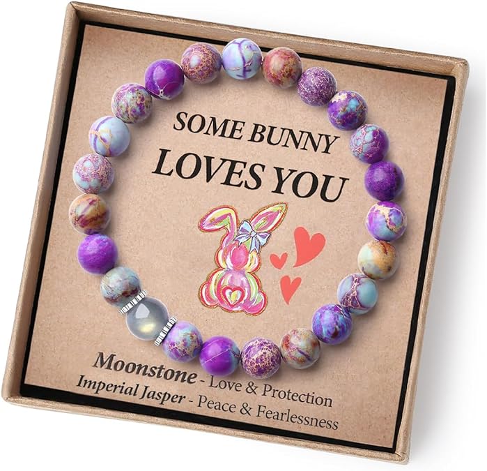 Handmade Crystal Bracelet with Cute Bunny Card