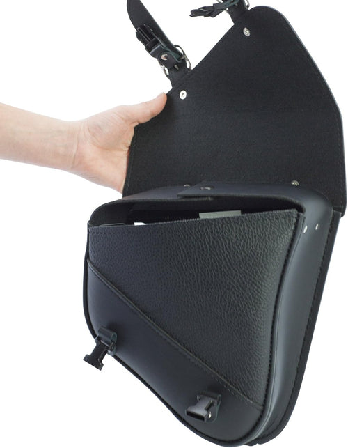 Black Synthetic Leather Motorcycle Swingarm Bag for Harley-Davidson Sportster Dual Shock Models – Nickel Buckles