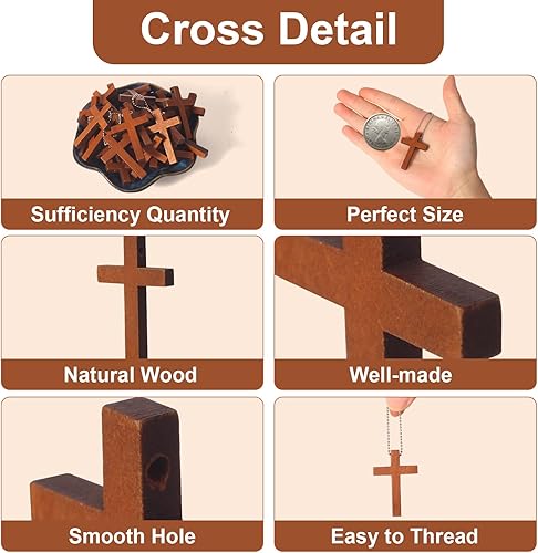 70 Pack Small Wooden Pocket Cross Charms Keychain – Natural Mini Wooden Cross Pendants for Church Prayer, Easter Gifts, Christian Crafts & DIY Decoration