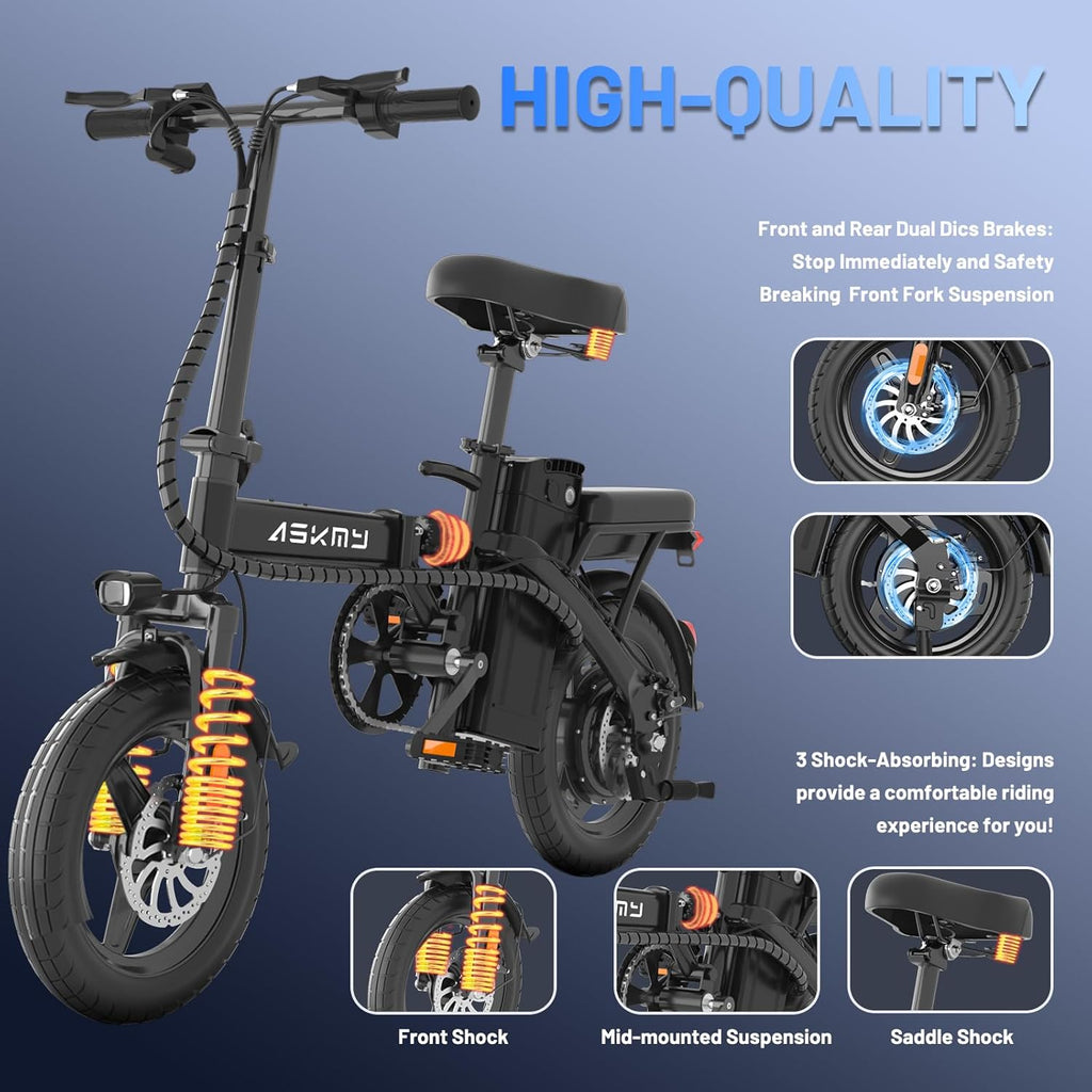 14" Folding Electric Bike for Adults & Teens – 750W Peak Motor, 20MPH, 30–35 Mile PAS Range, 48V Removable Battery, Commuter E-Bike