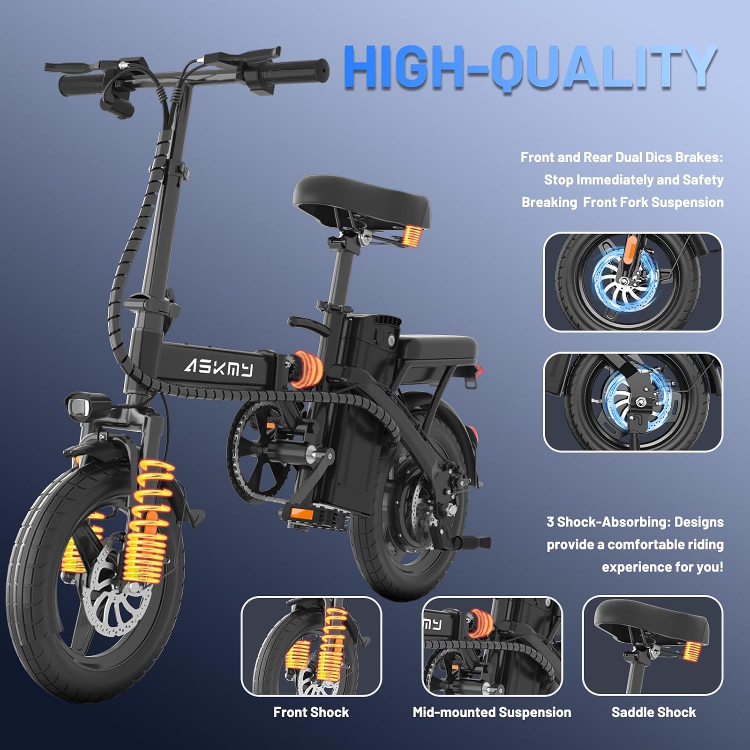 14" Folding Electric Bike for Adults & Teens – 750W Peak Motor, 20MPH, 30–35 Mile PAS Range, 48V Removable Battery, Commuter E-Bike