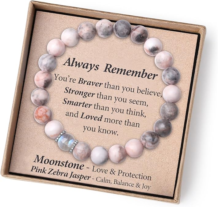 Natural Crystal Beaded Bracelet for Girls Stretch Elastic Bracelet with Message Card Gift for Kids Teens Women