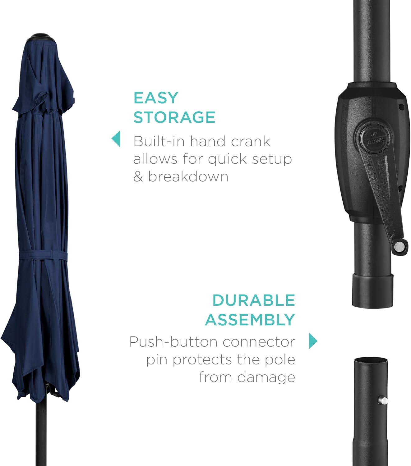 Best Choice Products 7.5ft Heavy-Duty Round Outdoor Market Table Patio Umbrella w/Steel Pole, Push Button Tilt, Easy Crank Lift - Navy Blue