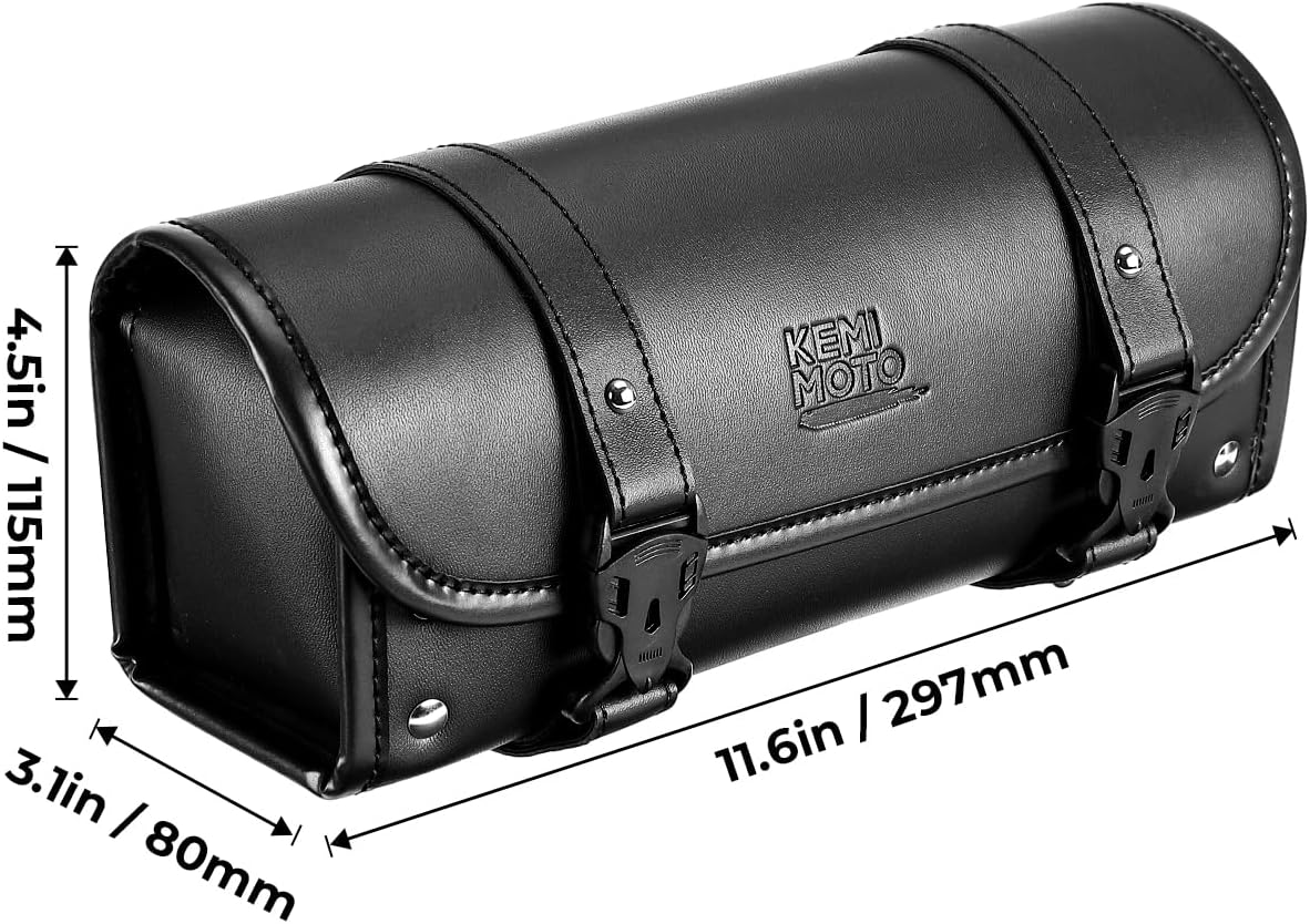 Universal PU Leather Motorcycle Fork Tool Bag – Roll Bag for Front Fork, Handlebar & Sissy Bar Storage, Fits Dyna, Softail, Sportster, Scooter