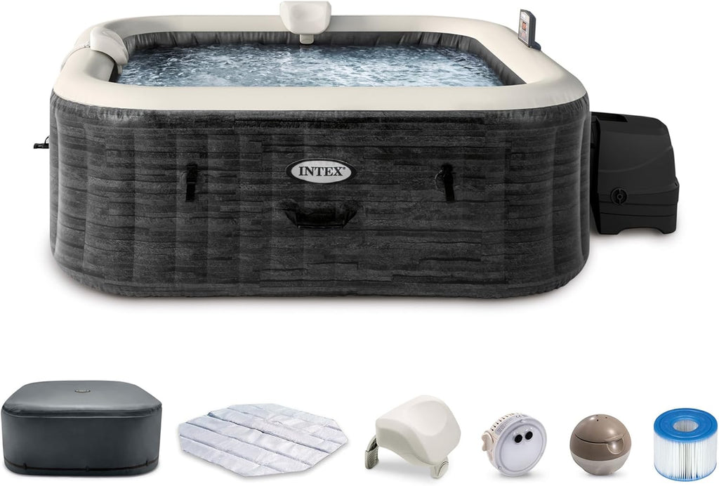 INTEX PureSpa Greystone 6-Person Inflatable Spa – 77"x28", Energy-Efficient Cover, Wireless Control Panel, Spa Control App, Fast-Fill System