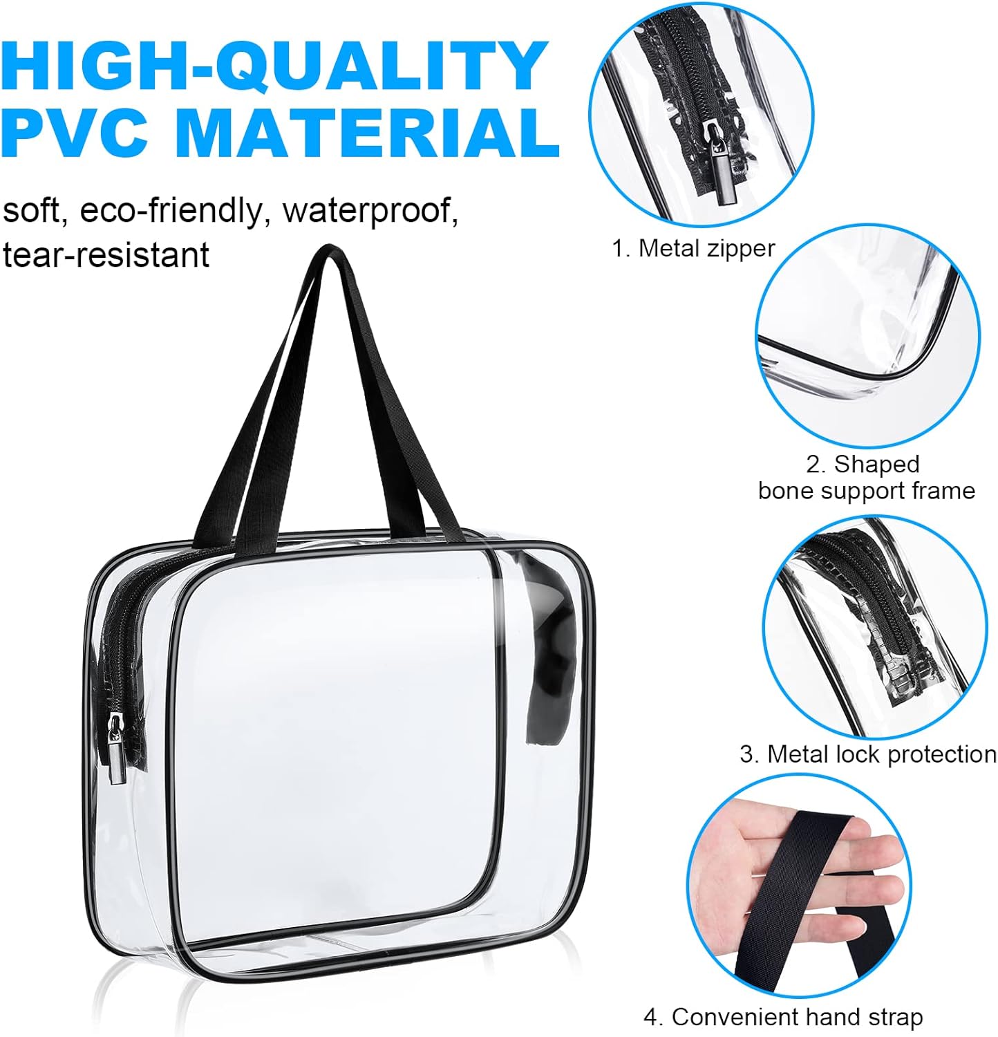 Clear Toiletries Bag, 3 Pack PVC Waterproof Toiletries Carry Pouch, TSA Approved Travel Toiletry Bag with Zipper