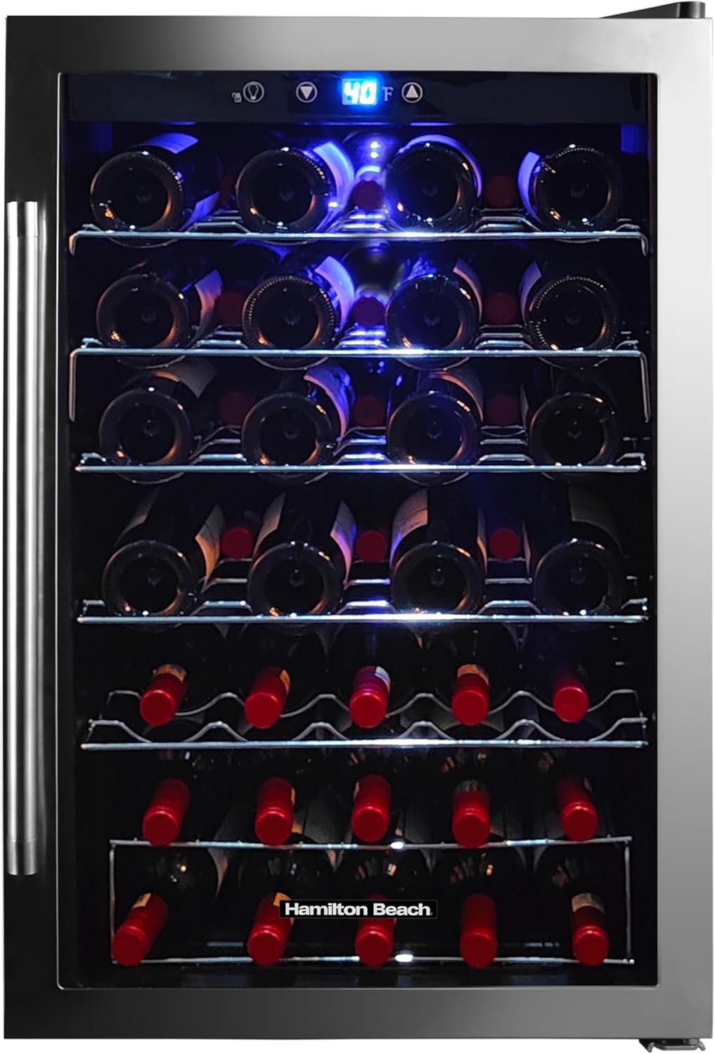 43 Bottle Wine Cooler Refrigerator – Digital Temperature Control, Curved Wire Shelves, Mirror Finish Door