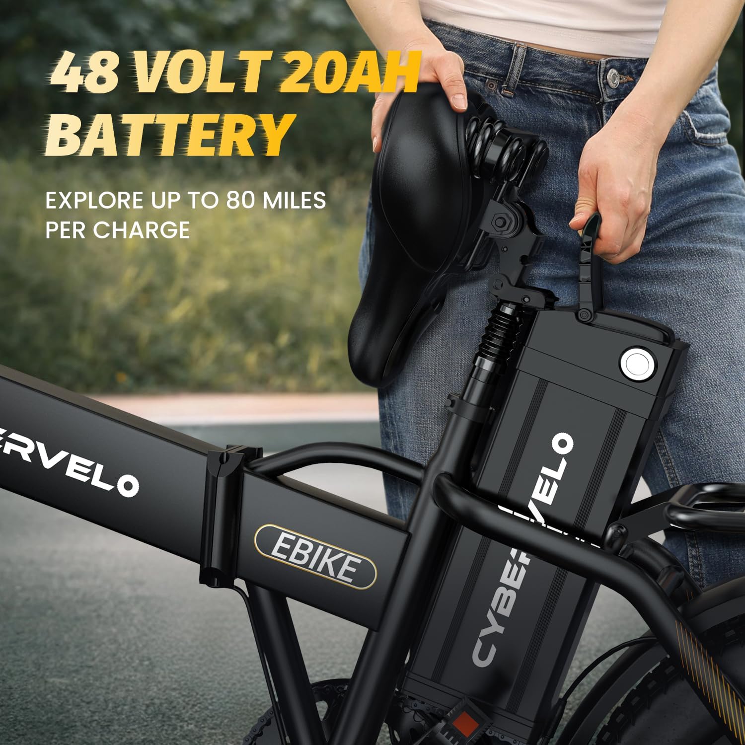 20" Folding Electric Bike for Adults – 1000W Motor, 48V 20.8Ah Removable Battery, Up to 80-Mile Range, 30MPH, Fat Tire E-Bike