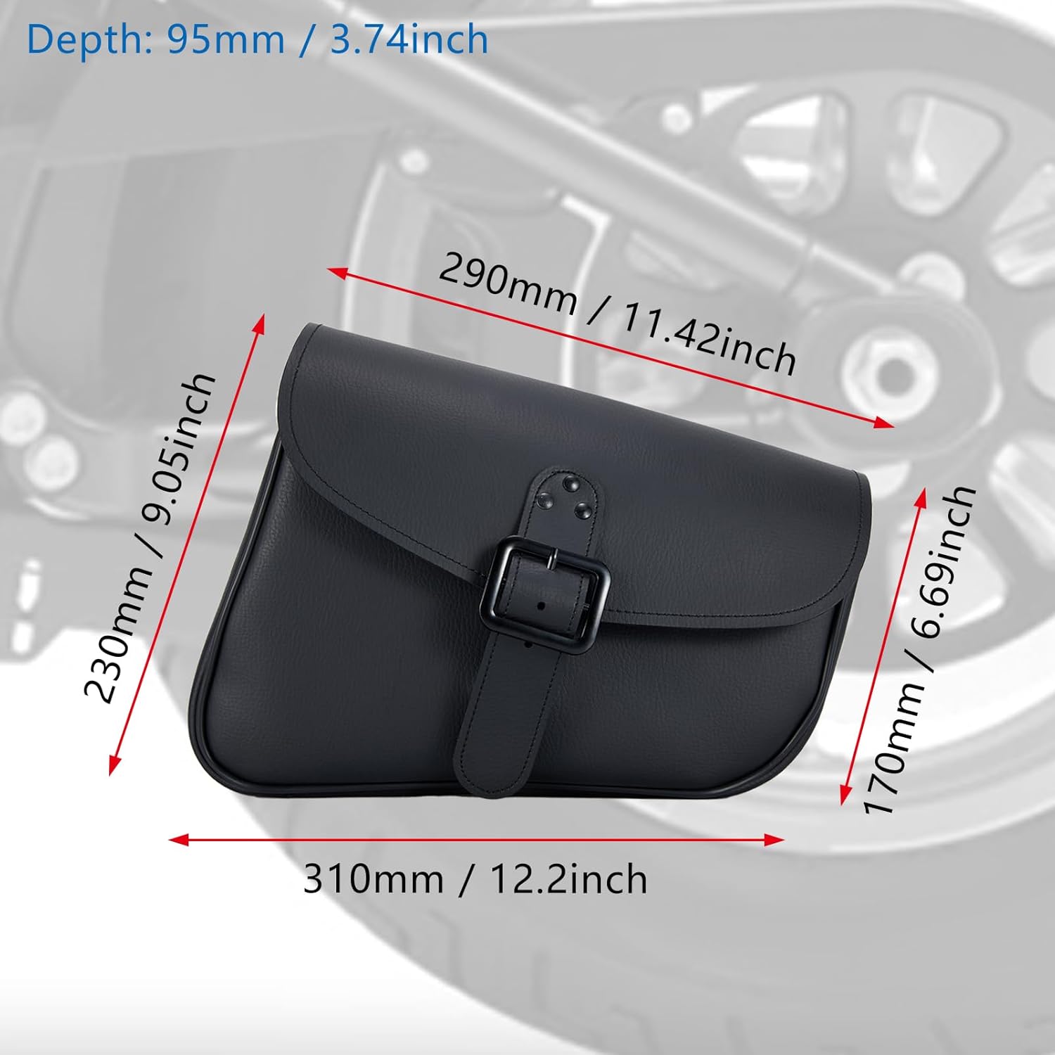 Left Side Motorcycle Swingarm Bag Black Synthetic Leather Tool Bag for Softail, Dyna, Low Rider, Fat Bob – Adjustable Strap