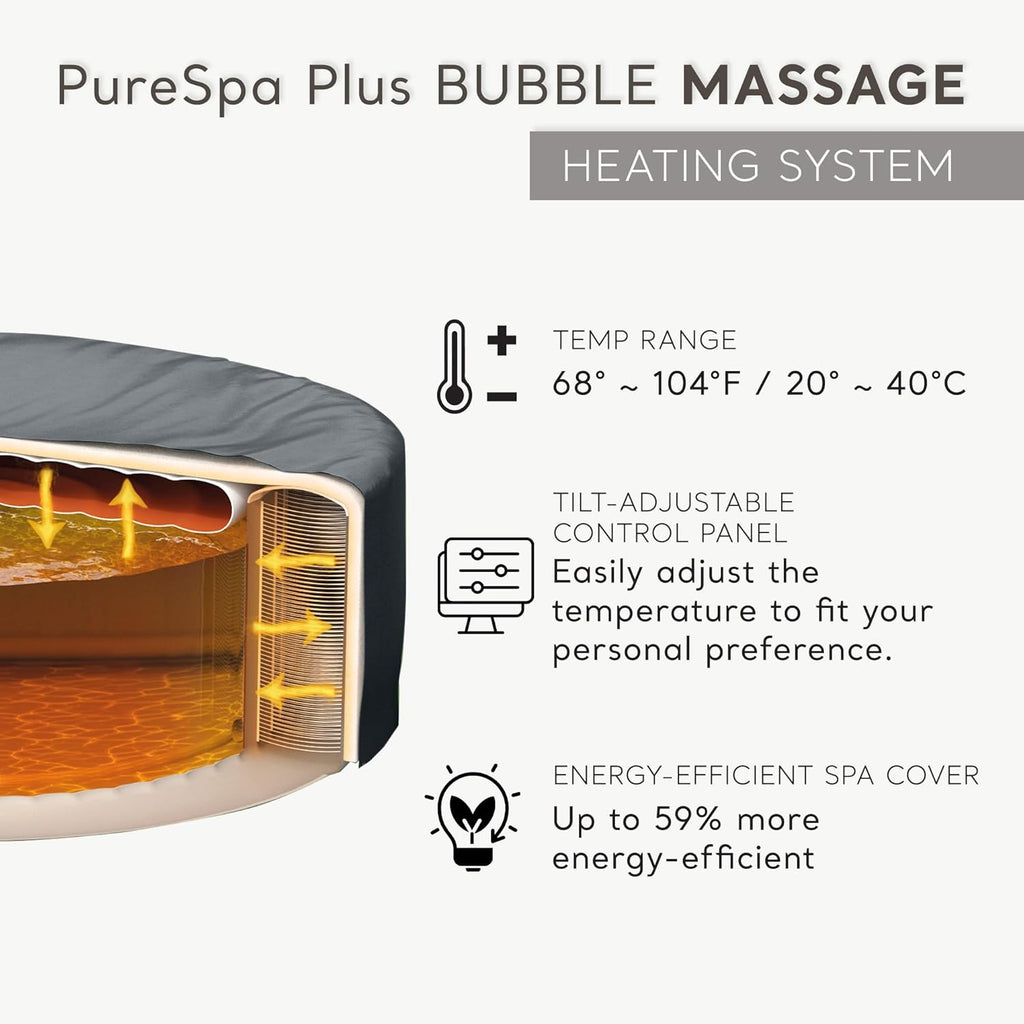 INTEX PureSpa Plus Bubble Massage 6-Person Inflatable Spa – 85"x28", Energy-Efficient Cover, 2 Headrests, LED Light