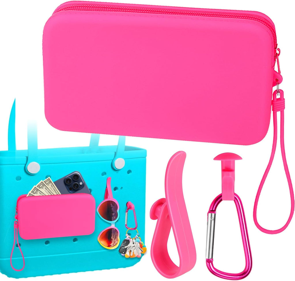 Silicone Wallet for Bogg Bag Phone Holder, Accessories Set for Bogg Bag Contain 2PCS Key Holder and a Large Capacity Silicone Zipper Bag for Beach Bags