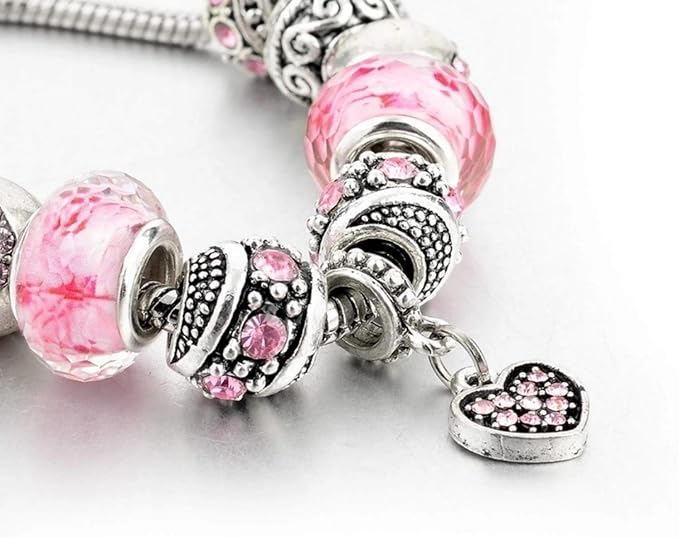 Capital Charms Pink Hearts Silver Plated Charm Bracelet Set