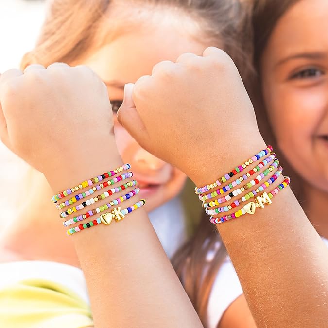 Colorful Initial Bracelet Set 5 Pieces A-Z Beaded Stackable Stretch Bracelets for Girls Women Jewelry Gift