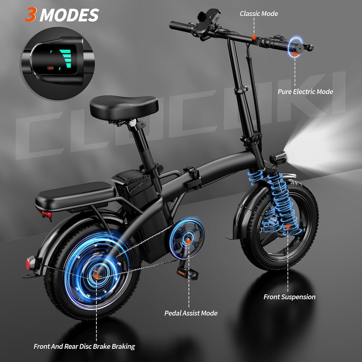 14" Folding Electric Bike for Adults – 500W Peak Motor, 23MPH, 35-Mile PAS Range, 48V 12Ah Removable Battery, UL 2849 Certified