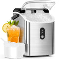 Countertop Nugget Ice Maker – Portable Pebble Ice Machine with Basket, Scoop & Auto-Cleaning, Stainless Steel Silver