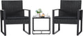 Flamaker 3 Pieces Outdoor Patio Wicker Furniture Set, Modern Rattan Chair Conversation Sets with Coffee Table for Yard and Bistro (Black)