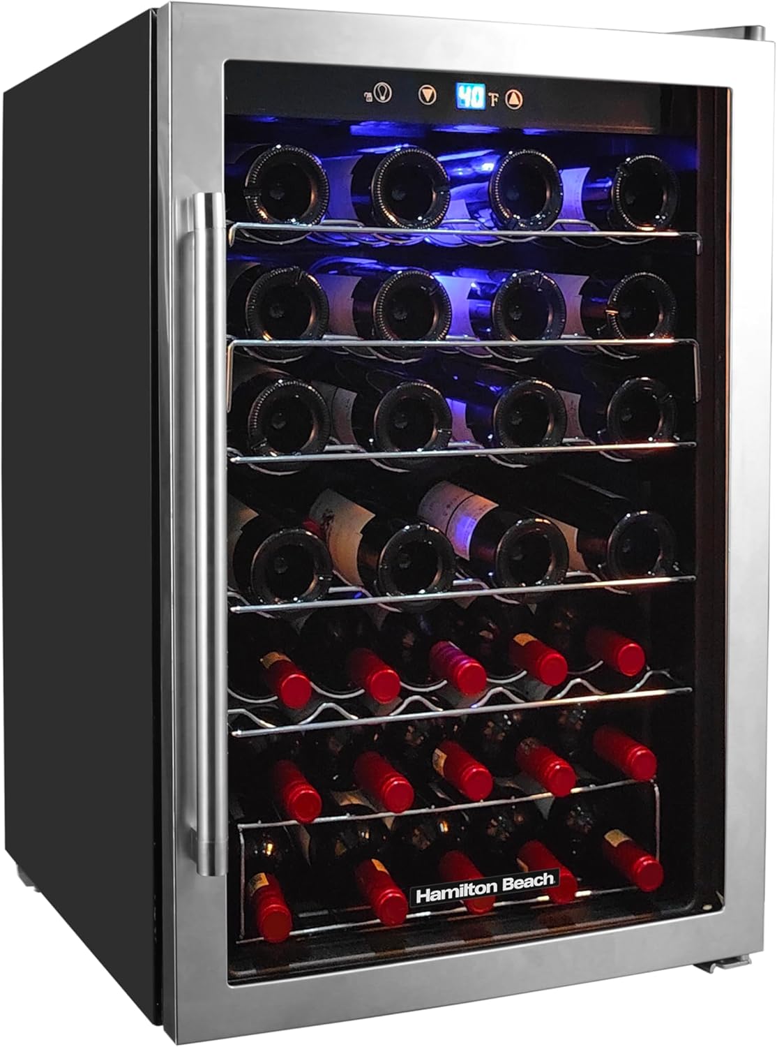 43 Bottle Wine Cooler Refrigerator – Digital Temperature Control, Curved Wire Shelves, Mirror Finish Door