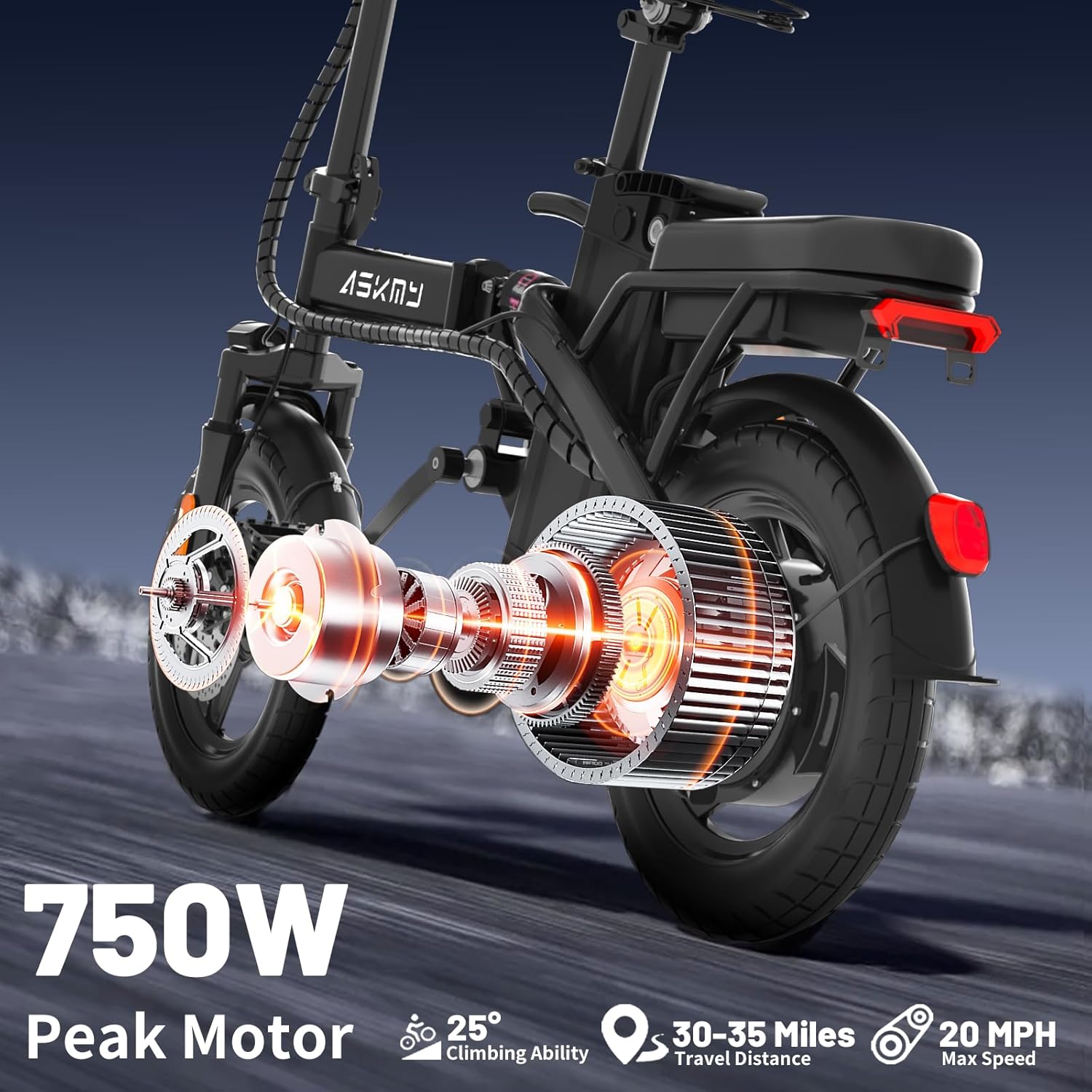 14" Folding Electric Bike for Adults & Teens – 750W Peak Motor, 20MPH, 30–35 Mile PAS Range, 48V Removable Battery, Commuter E-Bike