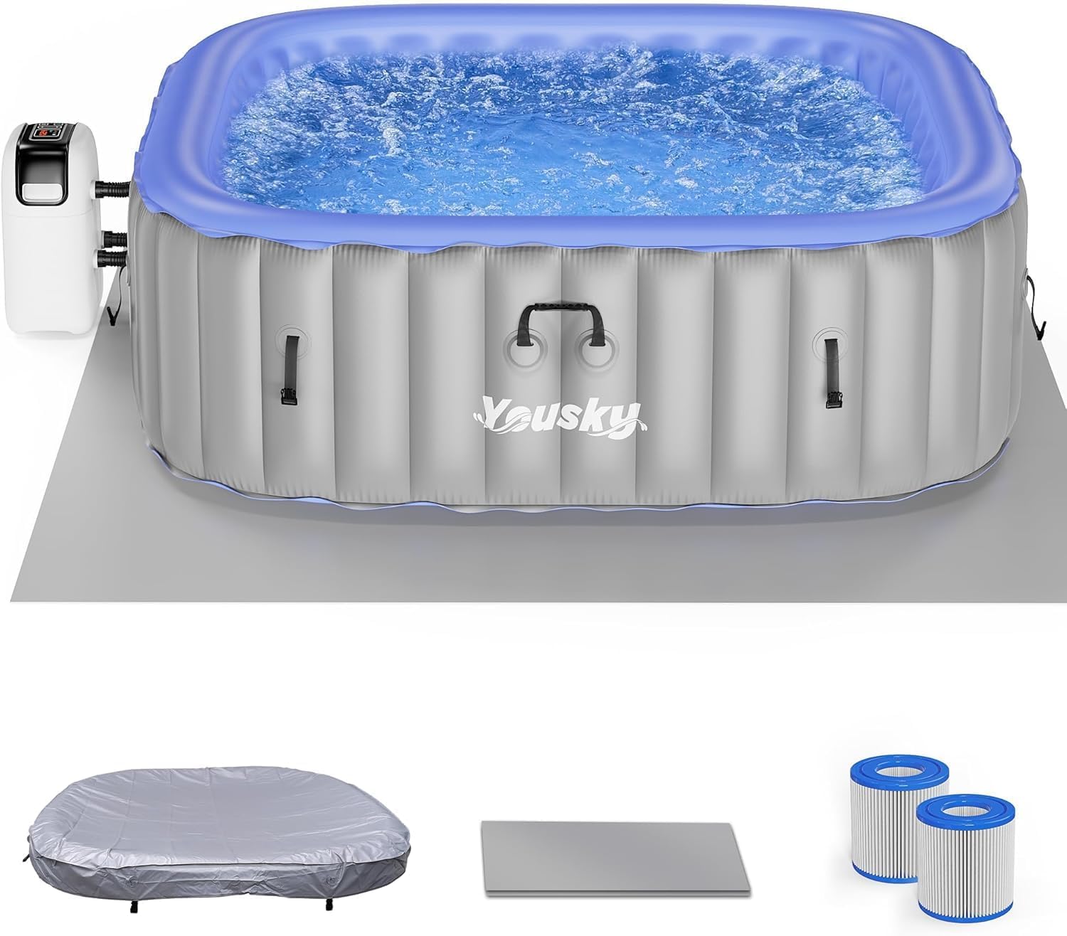6–8 Person Inflatable Hot Tub – 120 Bubble Jets, 104℉ Heating & Filtration, Durable PVC, Includes Cover, 83"x83"x26", Indoor/Outdoor Use