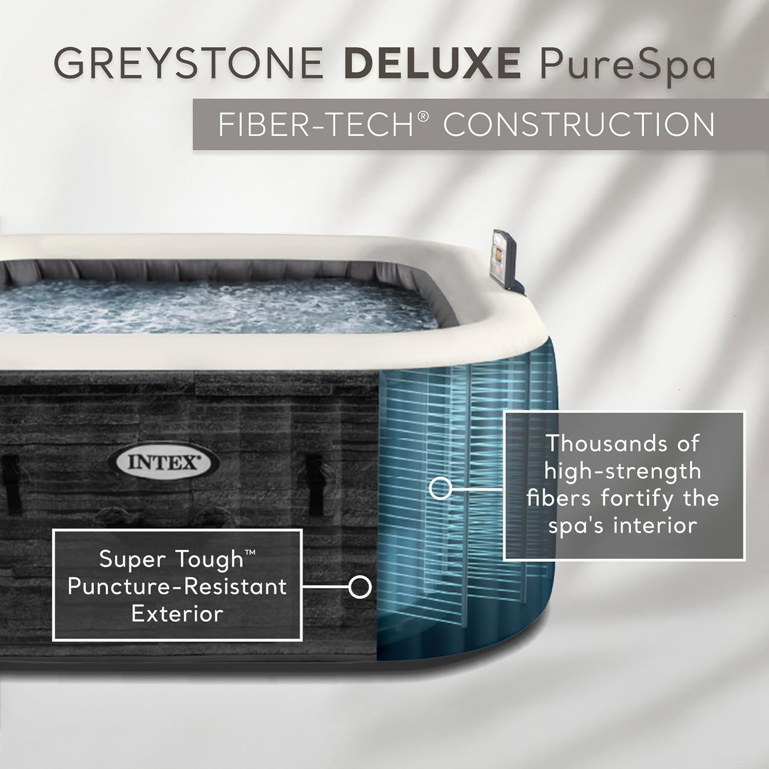 INTEX PureSpa Greystone 6-Person Inflatable Spa – 77"x28", Energy-Efficient Cover, Wireless Control Panel, Spa Control App, Fast-Fill System
