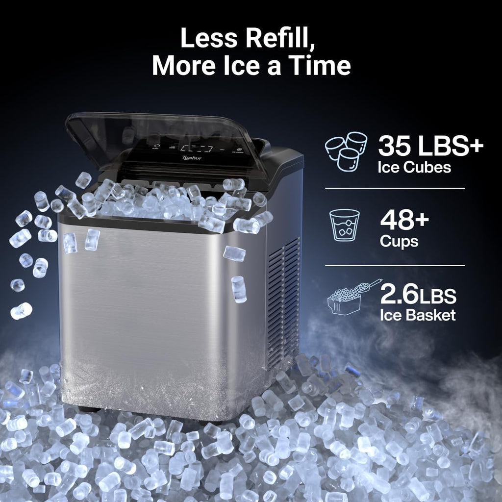 Countertop Nugget Ice Maker – 35 lbs/24H Pebble Ice Machine with Self-Cleaning Function, 2 Scoops, Stainless Steel