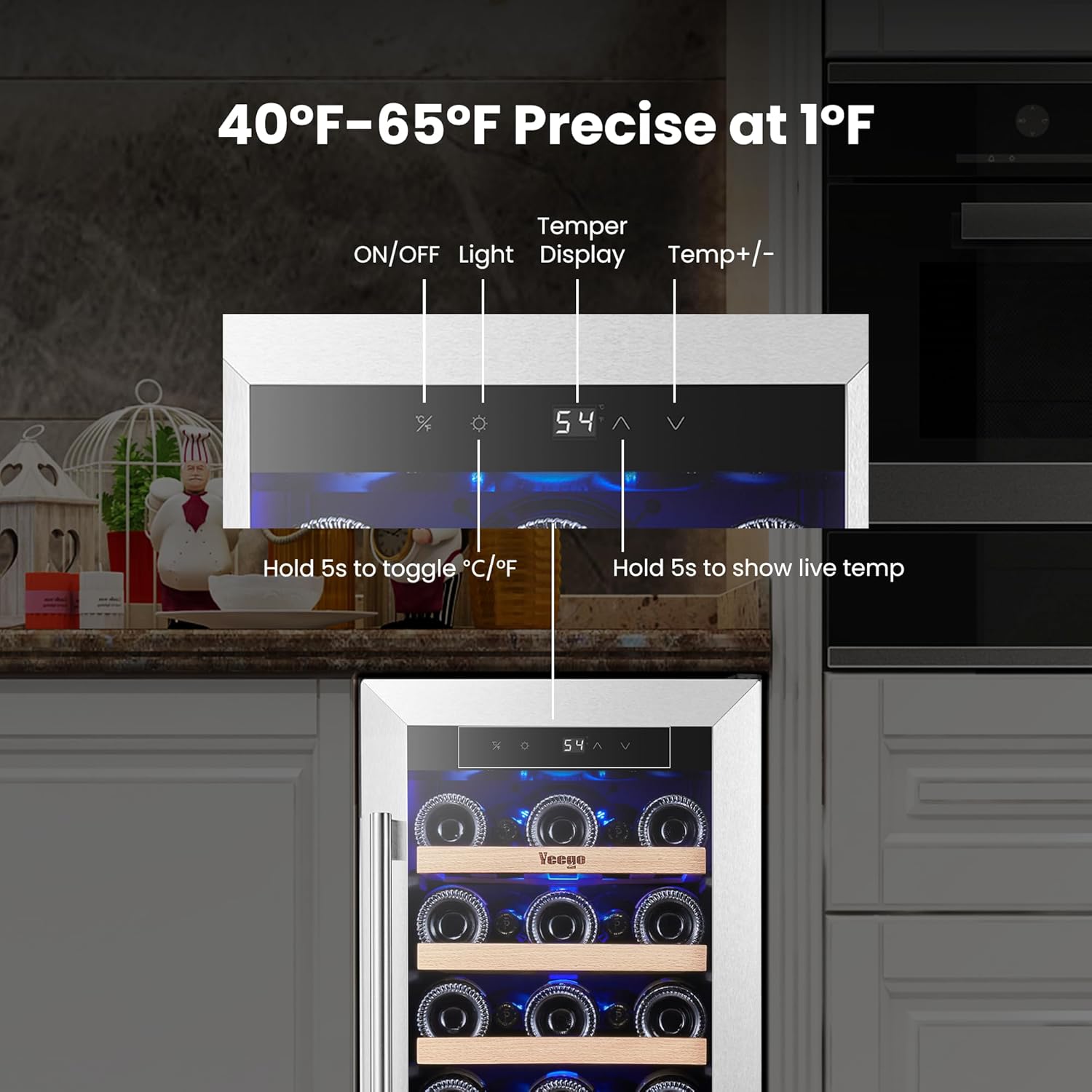 15-Inch 33 Bottle Wine Fridge – 40–65°F Built-In or Freestanding Refrigerator with Glass Door for Wine, Beer, Soda, Home Bar, Office