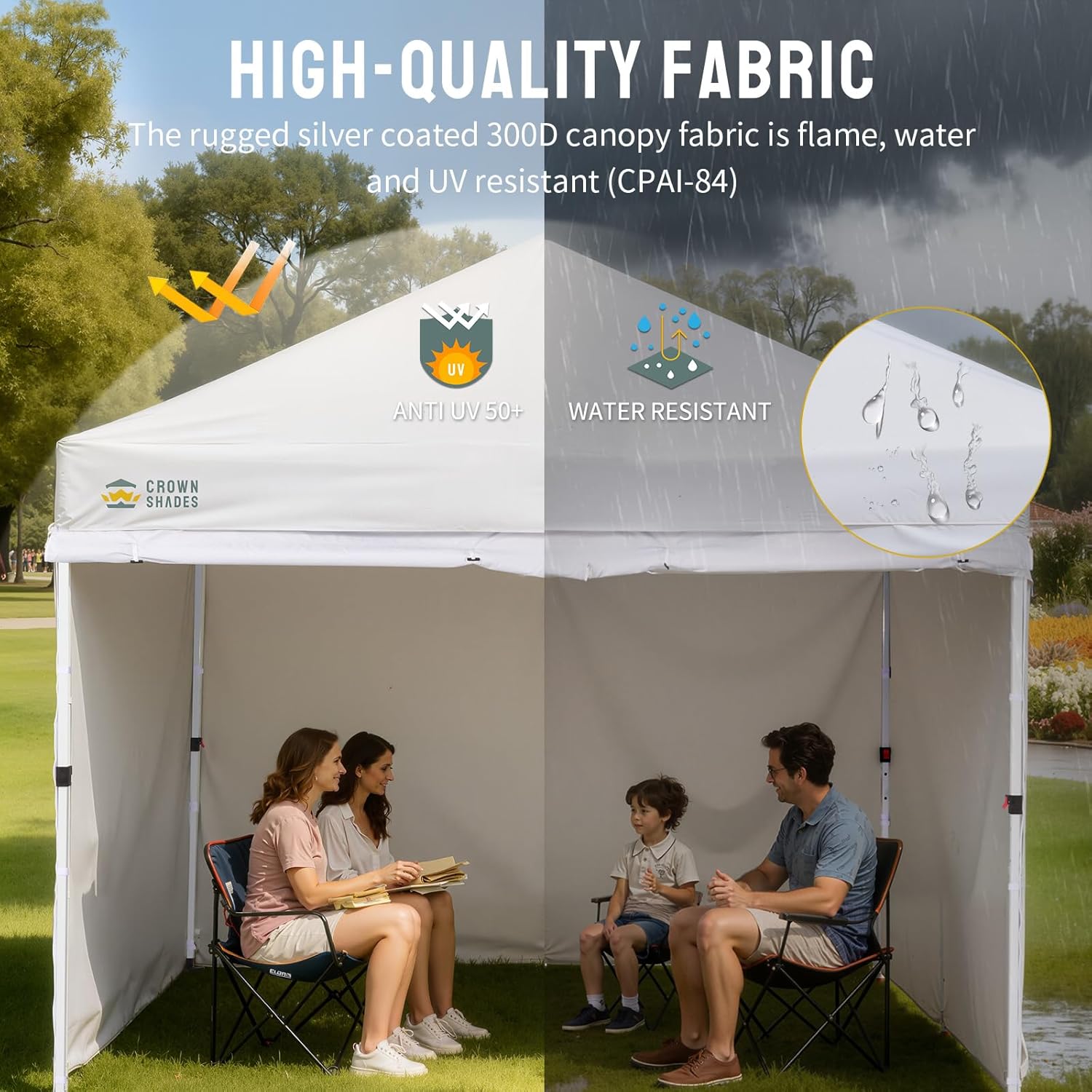 10X10 Comercial Instant Canopy Pop Up Tent with Center Lock, 300D Fabric, 4 Sidewalls, Sto'N Go Bag, White