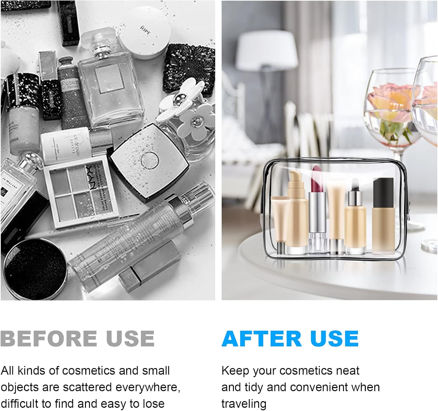 Clear Toiletries Bag, 3 Pack PVC Waterproof Toiletries Carry Pouch, TSA Approved Travel Toiletry Bag with Zipper