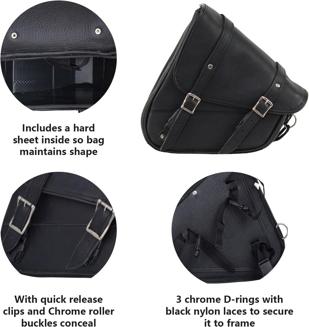 Black Naked Leather Motorcycle Swingarm Bag – Left Side Solo Saddlebag for Softail & Chopper Models