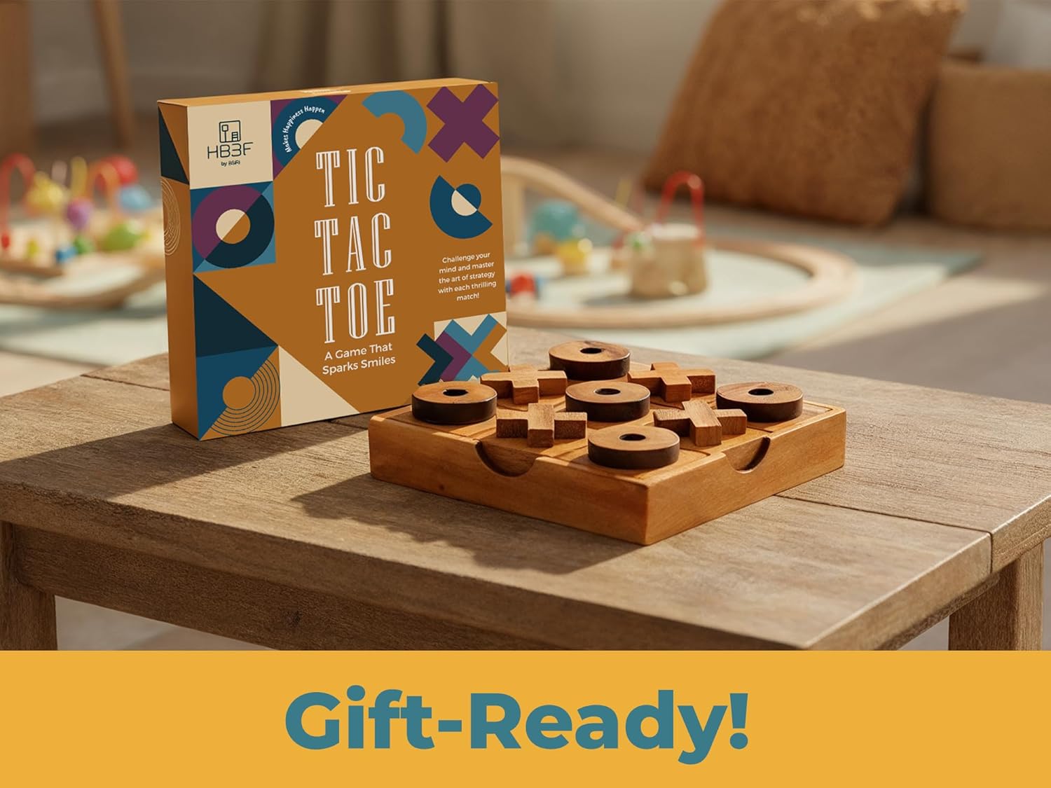 5.5 Inch Wooden Tic Tac Toe Game – Coffee Tabletop XO Block Board for Family Game Night, Desk Decor & Gift