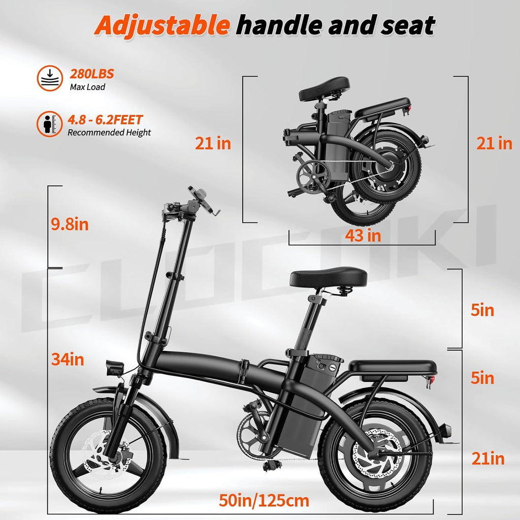 14" Folding Electric Bike for Adults – 500W Peak Motor, 23MPH, 35-Mile PAS Range, 48V 12Ah Removable Battery, UL 2849 Certified